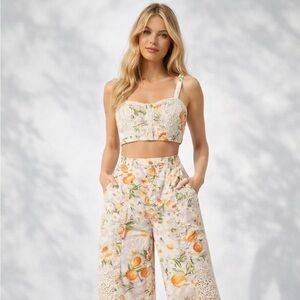 FARM Rio Floral Lace Crop Top - Pink and Orange